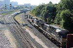 NS 4140 is the last of 3 locos on train 350, passing Raleigh Union Station